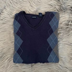 Izod Men’s Blue Argyle V-Neck Sweater
